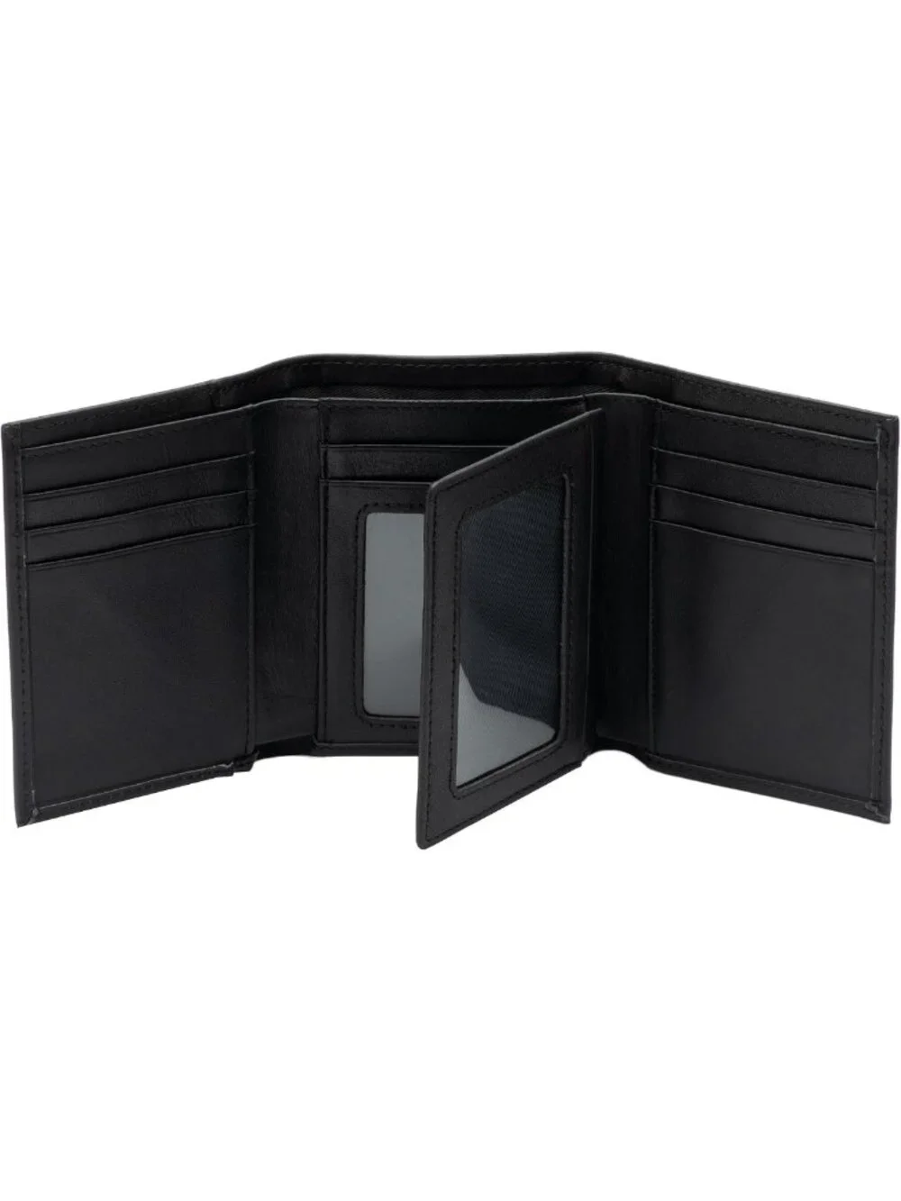 Men's RFID Blocking Trifold Leather Wallet, Genuine Leather, 3 ID Windows, Black